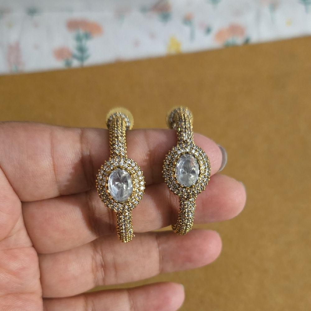 Indian Gold-Tone Crystal Oval Hoop Earrings